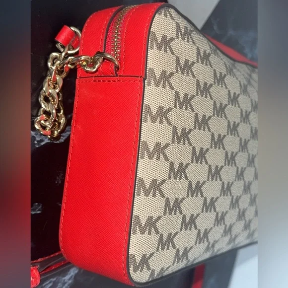 MICHAEL KORS Women’s Crossbody Bag Red Multi Canvas Leather Trim AUTHENTIC - Picture 11 of 13